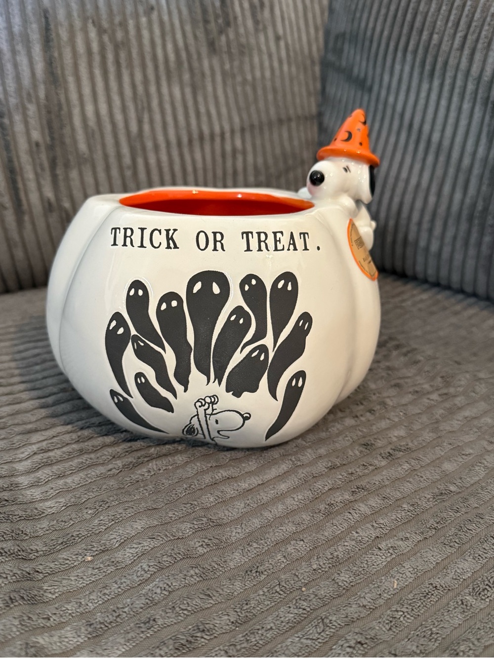Rae Dunn ✨ x Peanuts White and Orange Ceramic Trick or Treat Bowl with Snoopy